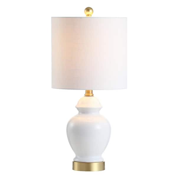 Perry 20 in. White/Brass Gold Ceramic/Metal LED Table Lamp
