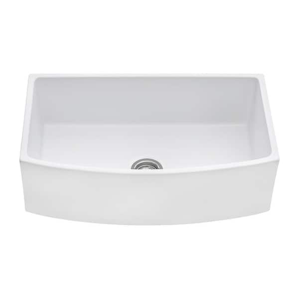 Fiamma White Fireclay 33 in. Single Bowl Farmhouse Apron Kitchen Sink