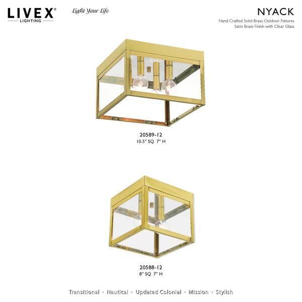 Nyack 2 Light Satin Brass Flush Mount Light