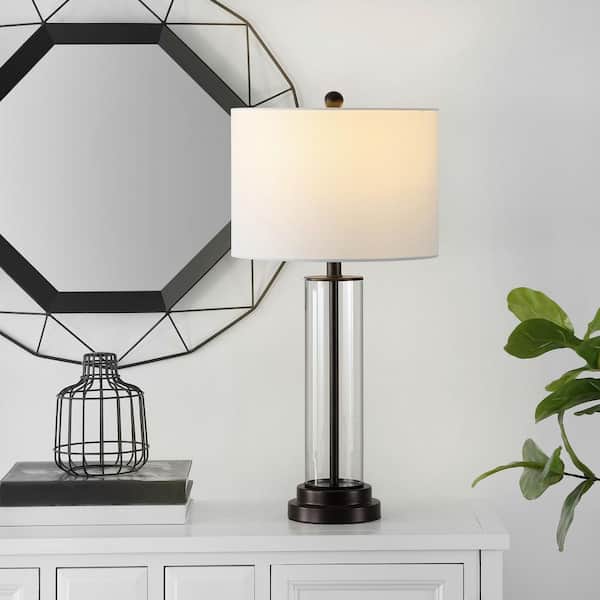 Cassian 26 in. Clear Table Lamp with White Shade