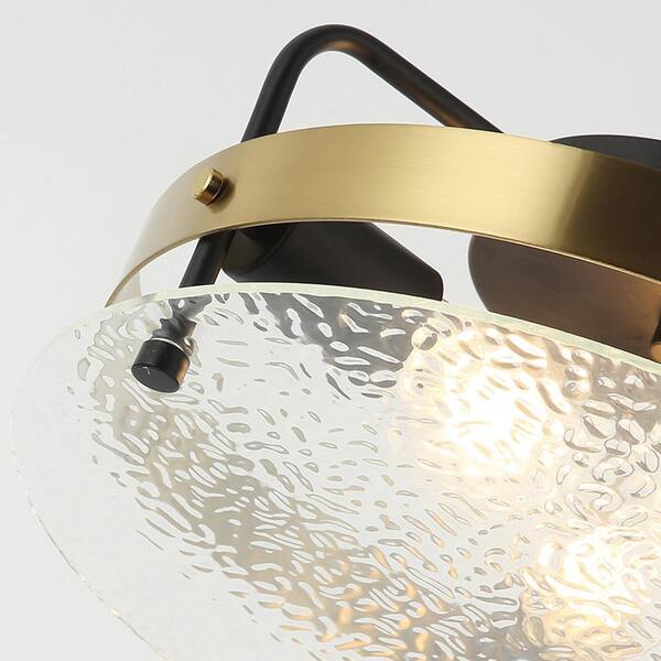 Modern 15 in. 3-Light Matte Black and Gold Drum Semi- Flush Mount Ceiling Light Fixture with Clear Glass