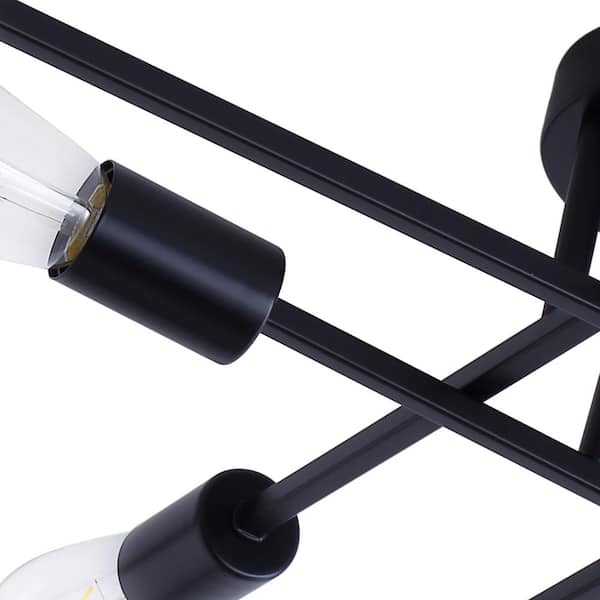 Industrial 33 in. 6-Light Black Linear Semi-Flush Mount Light Sputnik Ceiling Light