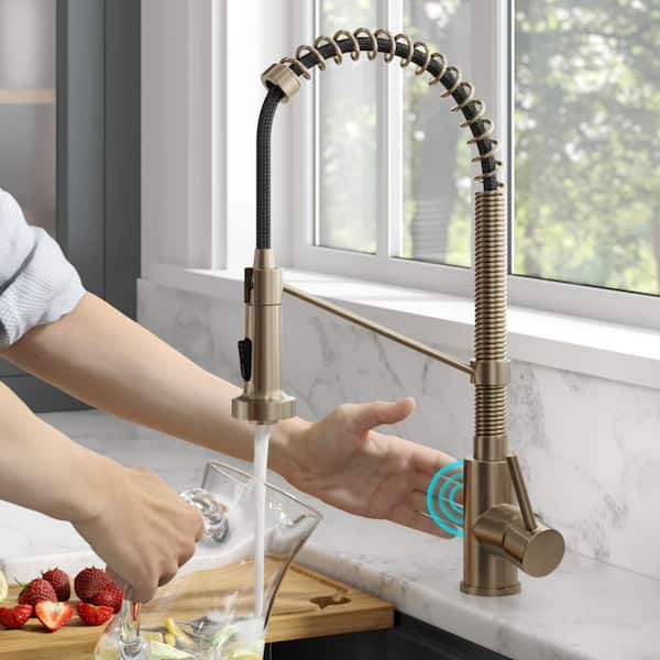Bolden Touchless Sensor Commercial Pull-Down Single Handle 18-Inch Kitchen Faucet in Spot Free Antique Champagne Bronze