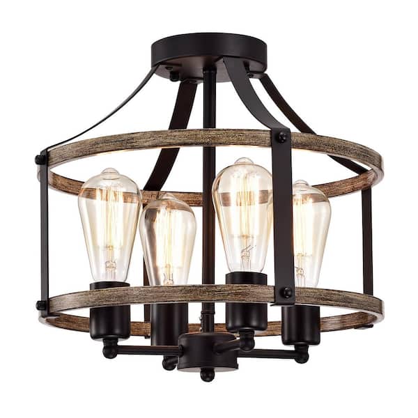 Teeger 13 in. 4-Light Black Indoor Semi-Flush Mount with Light Kit