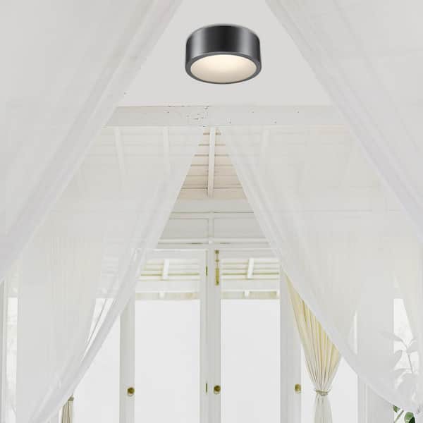 Edinburg Black Iron LED Integrated Flush Mount Ceiling Light with Frosted Glass Shade
