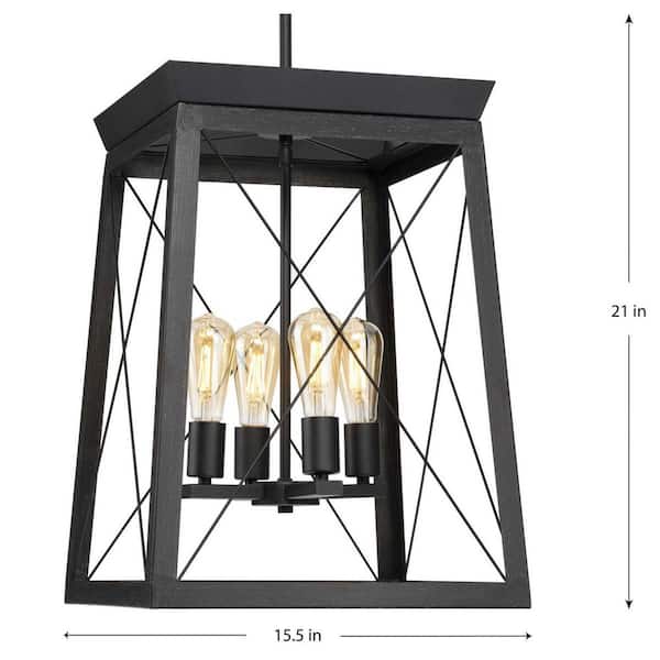Briarwood 21 in. 4-Light Textured Black Farmhouse Foyer Chandelier with Painted Ceruse Black Oak Frame