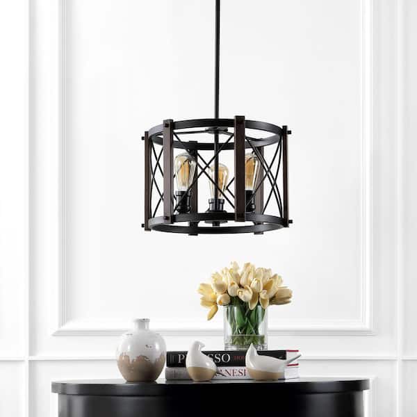 Ferme 16 in. 3-Light Oil Rubbed Bronze/Brown Adjustable Iron Rustic Farmhouse LED Pendant