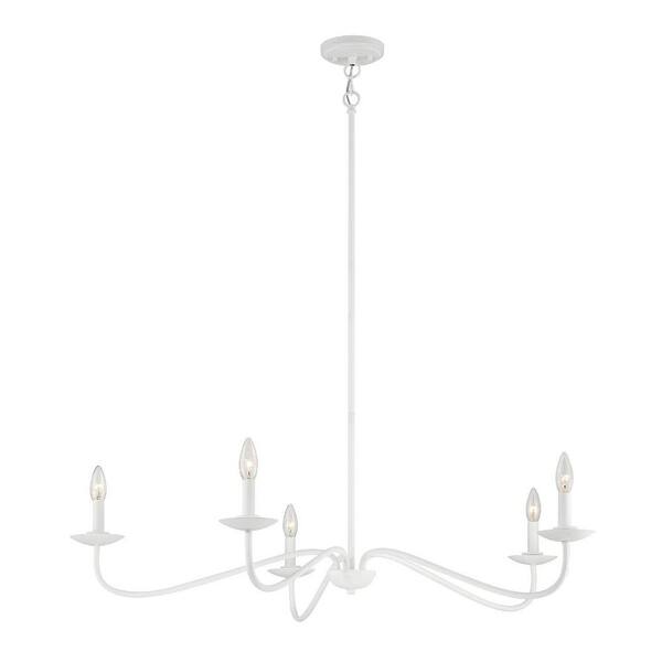 42 in. W x 7 in. H 5-Light Bisque White Candlestick Chandelier with Curved Arms and No Bulbs Included