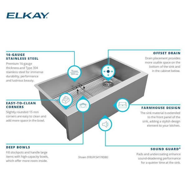 Crosstown 16-Gauge Stainless Steel 35-7/8 in. Single Bowl Tall Farmhouse Apron Kitchen Sink Kit