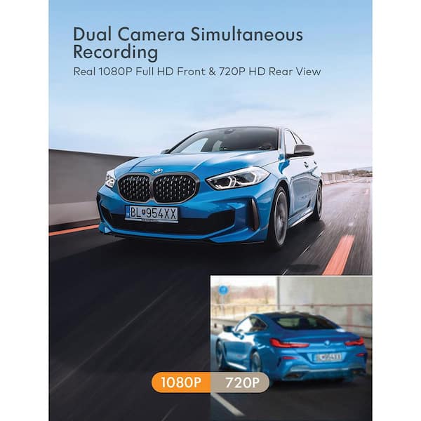 Cube Front and Rear Dash Cams with 170° Field of View and 1080p/720p HD