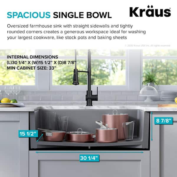 Turino Matte Gray Fireclay 33 in. Single Bowl Farmhouse Apron Kitchen Sink