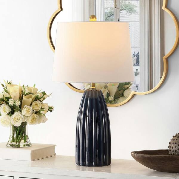 Kayden 25. 5 in. Navy Blue Table Lamp with White Shade