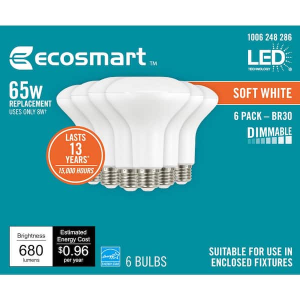 65-Watt Equivalent BR30 Dimmable ENERGY STAR LED Light Bulb Soft White (6-Pack)