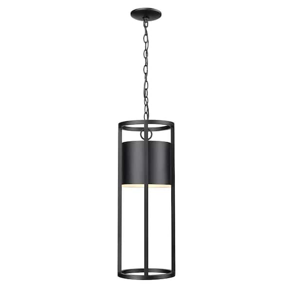 Luca 1-Light Black Outdoor LED Pendant Light with Etched Glass Shade