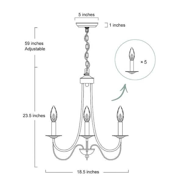 Modern Matte Gold Chandelier 5-Light Empire 18.5 in. Kitchen Dining Living Room Pendant Light