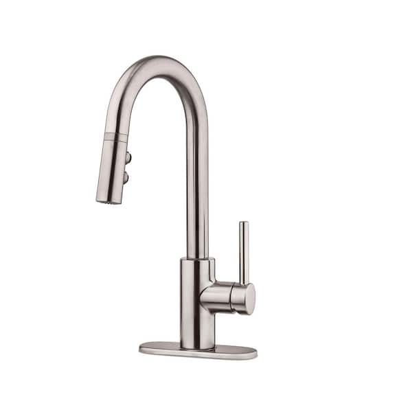 Stellen Single-Handle Bar Faucet with Pull-Down Sprayer in Stainless Steel