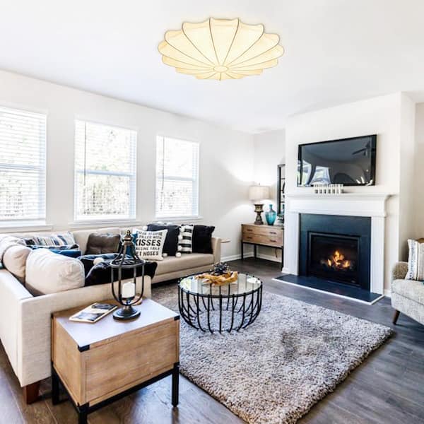 Kateo 24 in. 3-Light White Semi-Flush Mount Ceiling Light With Silk Shade