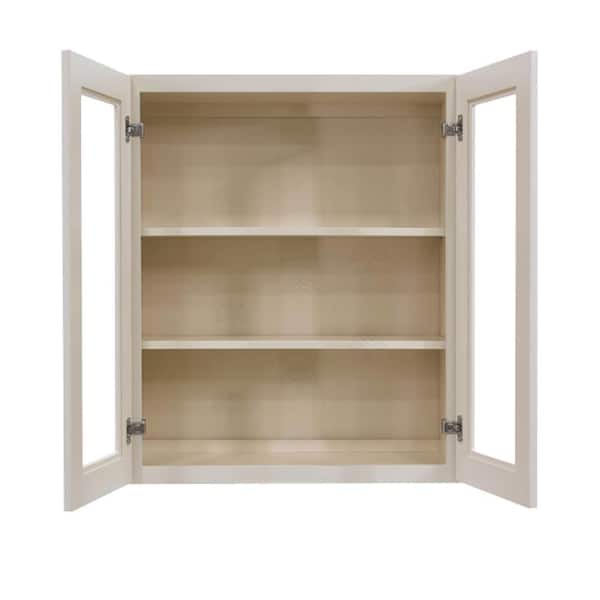 Princeton Assembled 24 in. x 30 in. x 12 in. Wall Mullion Door Cabinet with 2 Doors 2 Shelves in Creamy White Glazed