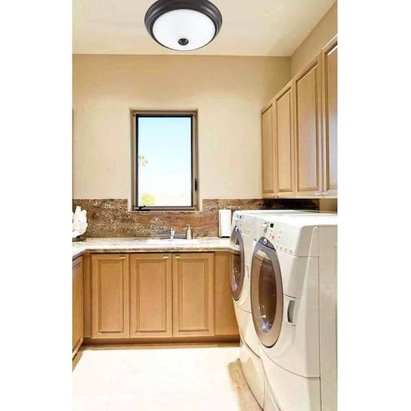 Satin Bronze Dimming LED Flush Mount with Alabaster Glass
