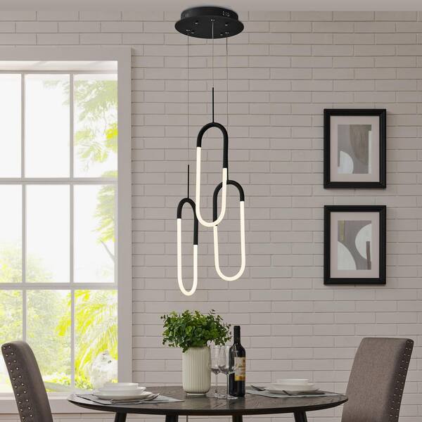 3 Clips 25-Watt Integrated LED Matte Black Chandelier