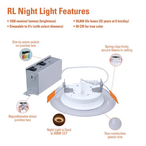 6 in. RL Night Light, 1000-Lumens, Selectable CCT, D2W DM