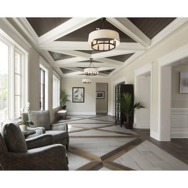 Cherish Collection 6-Light Antique Bronze White Linen Shade Coastal Chandelier Light