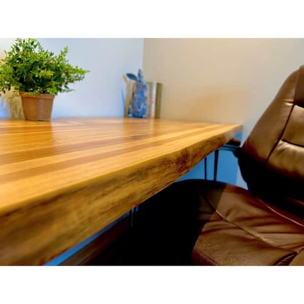 5 ft. L x 30 in. D Finished Teak Solid Wood Butcher Block Desktop Countertop With Live Edge