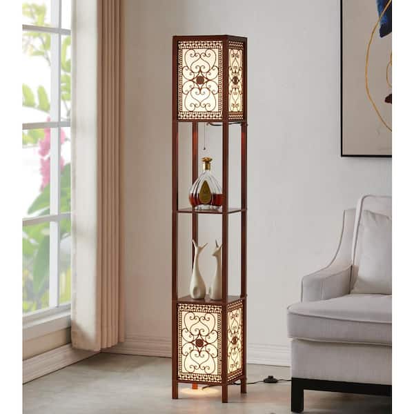 Infinity 64 in. Dark Walnut Heart Shelf Floor Lamp