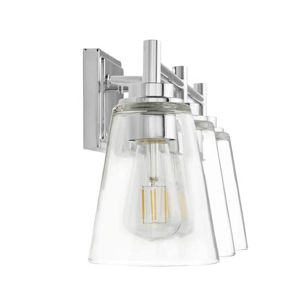Wakefield 22 in. 3-Light Chrome Modern Vanity with Clear Glass Shades