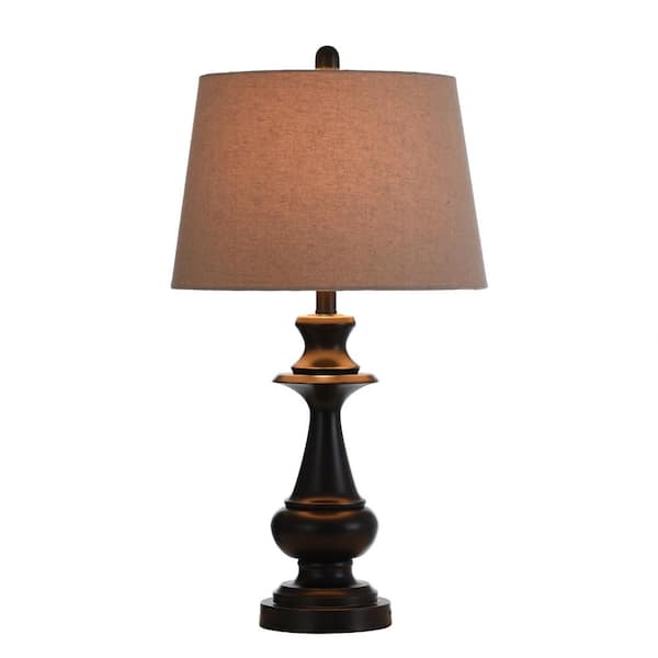 28 in. Bronze Table Lamp with Natural Linen Hardback Fabric Shade