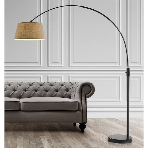 Orbita 81 in. Dark Bronze Furnish LED Dimmable Retractable Arch Floor Lamp, Bulb Included with Empire Brown Shade