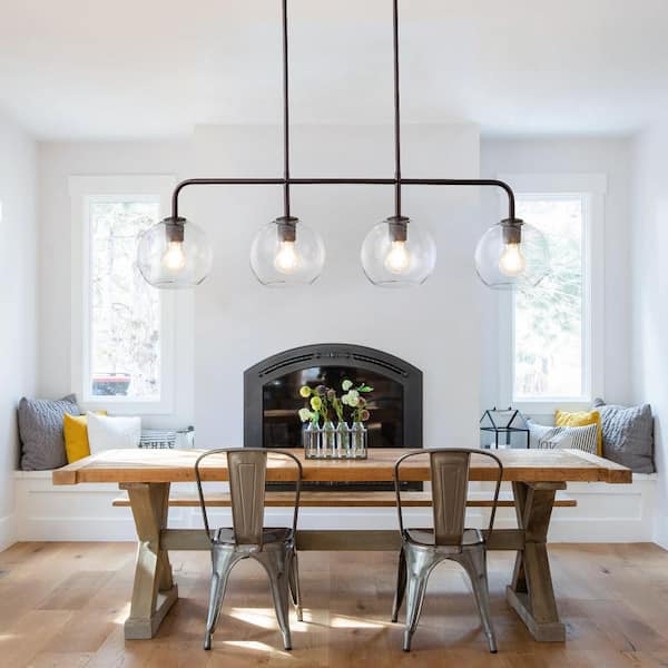 Friedlander 4-Light Rusted Bronze Island Chandelier with Clear Glass Shades, Modern Linear Kitchen Pendant Light