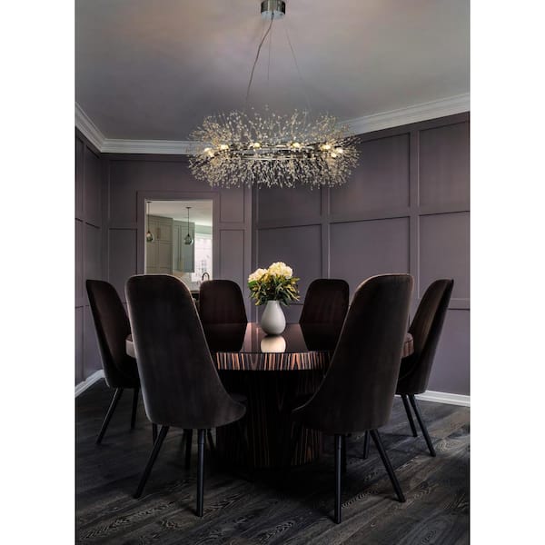 39 in. 12-Light Modern Firework Chrome Crystal Chandelier Glam Round Pendant Light Fixture for Dining Room with LED Bulb