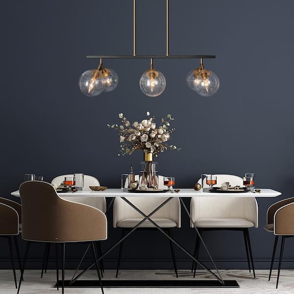 Farmhouse Black Kitchen Chandelier, 28.5 in. 6-Light Mid-Century Modern Plated Gold Dining Room Island Globe Chandelier