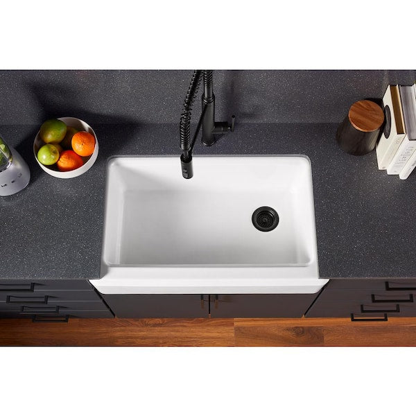 Riverby White Cast Iron 35.6875 in. Single Bowl Farmhouse Apron Kitchen Sink