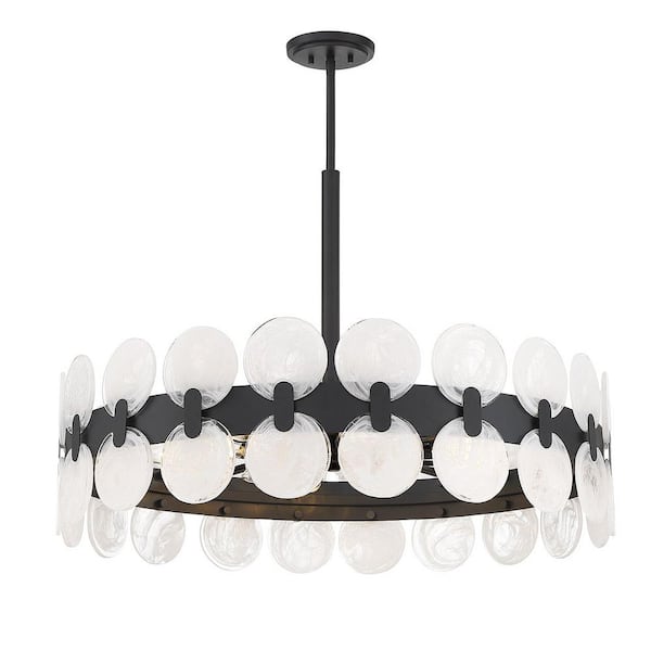 Boca 10-Light Matte Black Chandelier with Strie Piastra Glass Shade