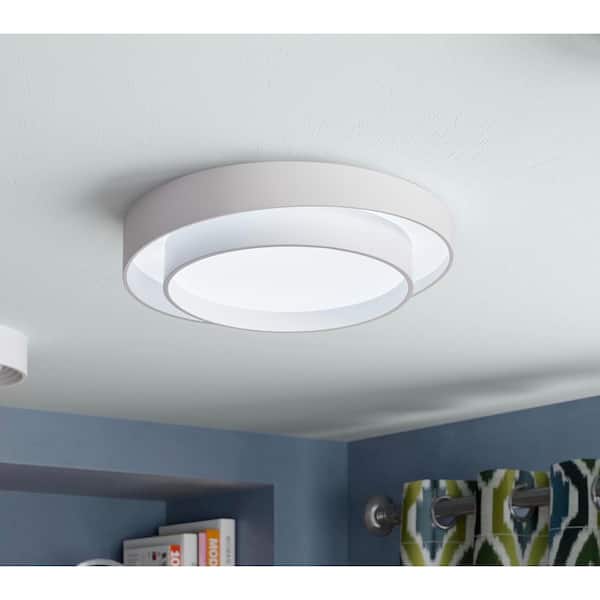 23.6 in. 1-Light White Smart Creative Design Drum 44-Watt LED Flush Mount Ceiling Lighting