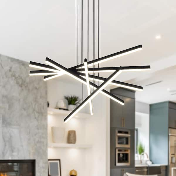 Sirius 93.88-Watt ETL Certified Integrated LED Height Adjustable Black Pendant with 6 LED Planks 32 in. Long