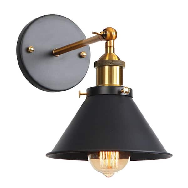 1-Light Black Sconce Hardwired Wall Lighting Fixture with Swing Arm