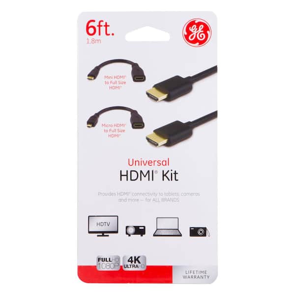 Universal HDMI Kit with a 6 ft. 4K HDMI 2.0 Cable, a HDMI to Mini-HDMI Adapter, and HDMI to Micro-HDMI Adapter