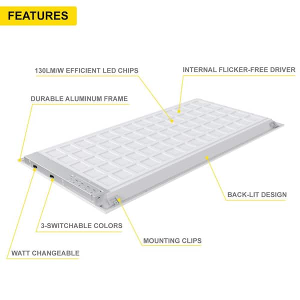 2 ft. x 4 ft. Integrated Backlit LED Panel Internal Driver Drop in Ceiling 5500 Lumen Dimmable 4000K 120-277V (4-Pack)