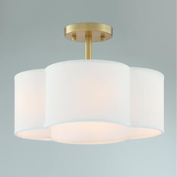 Celina 14 in. 4-Light Gold Canopy Semi-Flush Mount with White Scallop Fabric Shade
