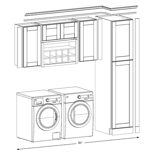 Shaker 82 in W x 24 in D x 84 in H Ready to Assemble Laundry Kit with Assembled Wall and Pantry Cabinets in Satin White