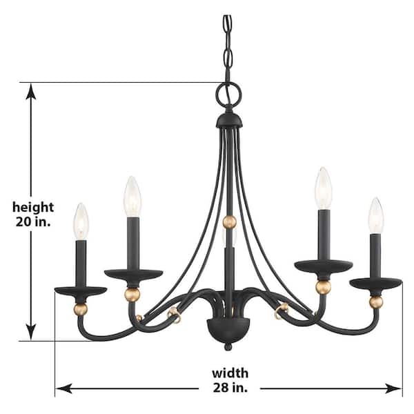 Westchester County 5-Light Sand Black with Skyline Gold Leaf Chandelier