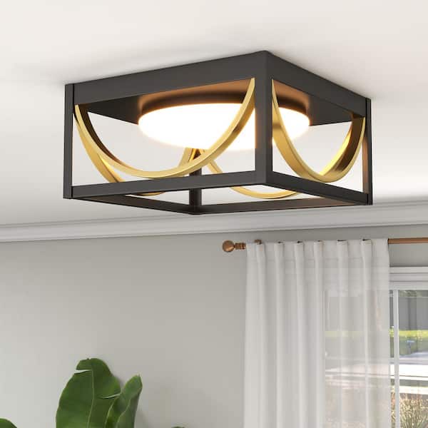 11.8 in. Matte Black and Brass Integrated LED Fixtures Ceiling Flush Mount Light Fixture