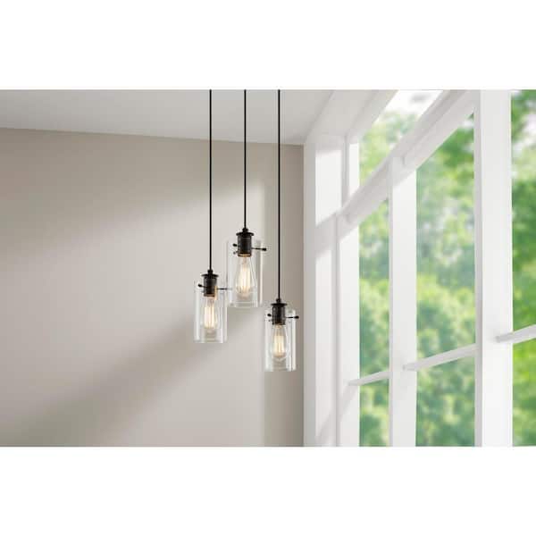 Regan 3-Light Espresso Pendant Hanging Light with Clear Glass Shades, Industrial Kitchen Pendant Lighting