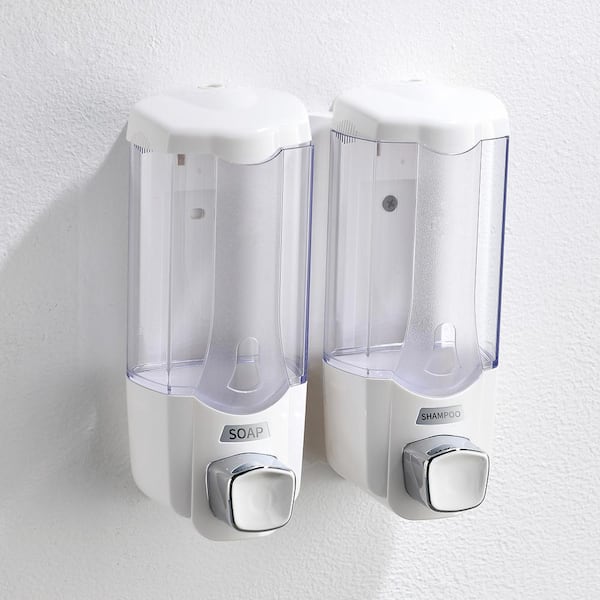 Double 370 ml Wall Mount Soap and Shampoo Dispensers 6.89 in. W x 3.55 in. D x 7.6 in. H