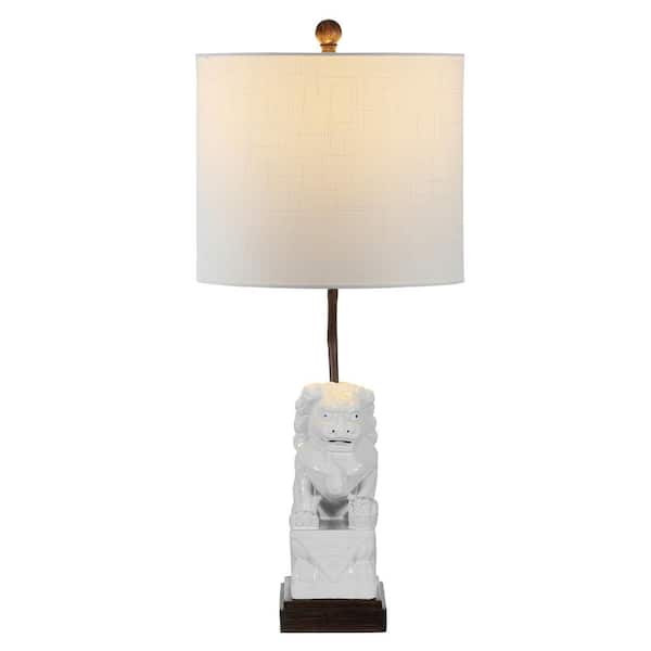 Guardian Lion 27.5 in. White Ceramic Classic Modern LED Table Lamp