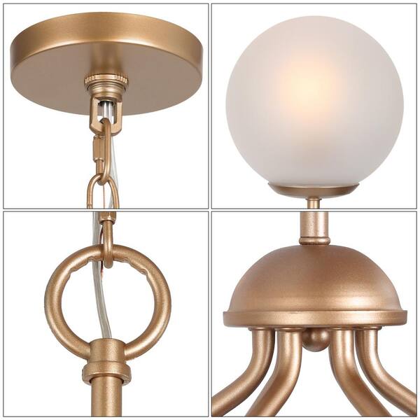 Modern Deep Gold 6-Light Chandelier 27 in. Classic Globe Candlestick Frosted Glass Shades High Ceiling Light