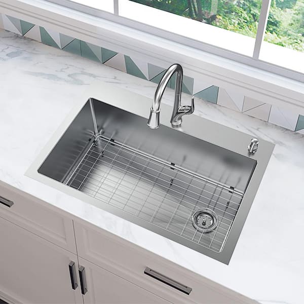 All-in-One Tight Radius Drop-In/Undermount 18G Stainless Steel 30 in. Single Bowl Kitchen Sink with Pull-Down Faucet